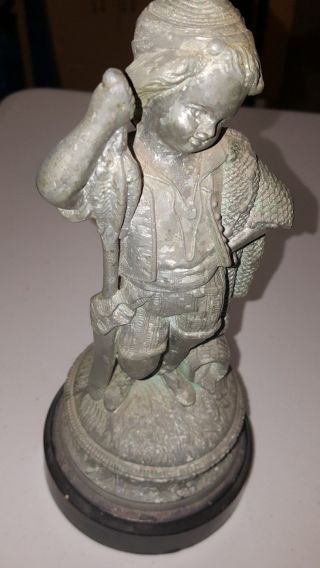 Vintage Antique Metal Statue Sculpture Of Boy Young Man Look