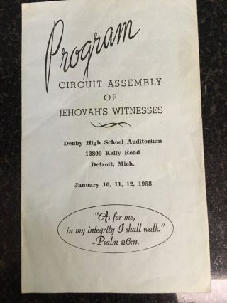 Watchtower Circuit Assembly Program 1958 Detroit