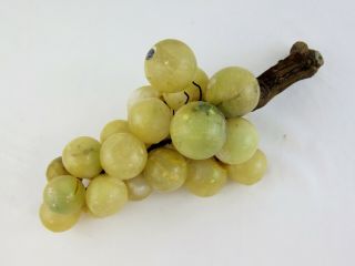 Vintage Italian Alabaster Marble Stone Grapes With Wood Stem Italy Mid Century