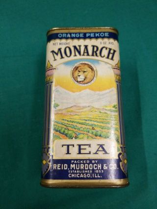 Vintage Monarch Orange Pekoe Tea Tin Cardboard Can