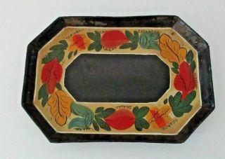 Antique 19th Century 8 - Sided Toleware Tole Ware Tray Flora Bouquet Decoration
