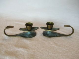 Judaic Bronze Candle Holders,  One Pair,  Israel 4 1/2 " Long