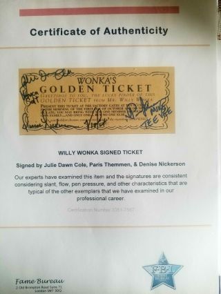 WILLY WONKA GOLDEN TICKET AUTOGRAPHED BY FOUR,  Chocolate Bar 2