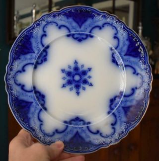 Lovely 1891 Alfred Meakin Cambridge Flow Blue Gilded Luncheon Dinner Plate 2