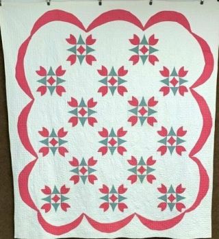 Quilting C 1930s Pink Green Tulips Quilt Vintage Swags