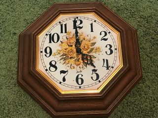 Spartus Vintage Wall Clock 60s Or 70s,  Octagon Floral