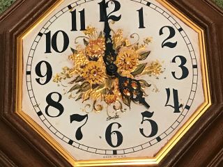 Spartus Vintage Wall Clock 60s Or 70s,  Octagon Floral 2