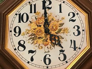 Spartus Vintage Wall Clock 60s Or 70s,  Octagon Floral 3