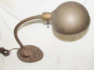 Vintage Cast Iron Industrial Gooseneck Desk Lamp Light Metal Shade Art Deco 1940