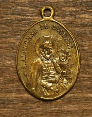 Antique Religious Bronze Medal Pendant Saint Alphonso The Liguori