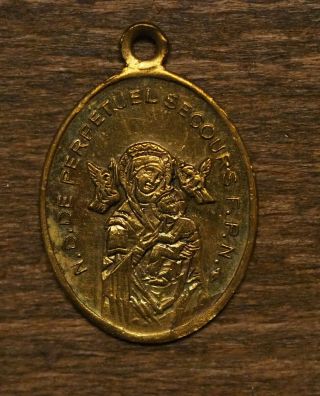 Antique religious bronze medal pendant Saint Alphonso the Liguori 2