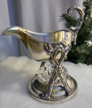 Vintage English Silver Gravy Train Boat Swing Tilt Stand & Glass Candle Warmer
