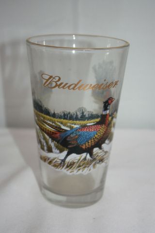 Vintage Budweiser Pheasant Drinking Glass 1999 Gold Tone Trim