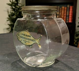 Planters Peanuts Fish Globe Jar.  Sticker.  Vintage Fish Bowl.  Mr.  Peanut