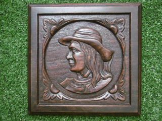 19thc Wooden Oak Carved Panel With Flemish Head To The Centre