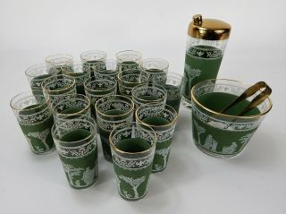 Vintage Jennette Cocktail Shaker,  Ice Bucket,  18 Glasses Grecian Greek/roman