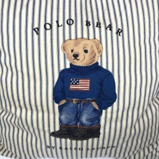 Vtg Polo Ralph Lauren Preppie Bear Striped Case Pillow 18”x18” USA Jean Blue 3