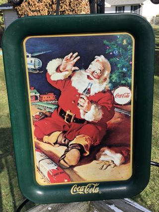 1994 Vintage Christmas Coca - Cola Coke Tray Santa W/ Train Large 17.  5 " X 12 3/4 "