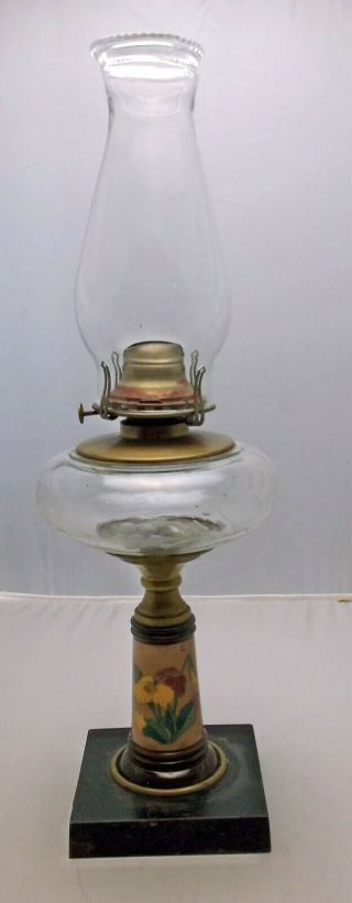Antique Vintage Etched,  Hand Painted Oil,  Kerosene Lamp