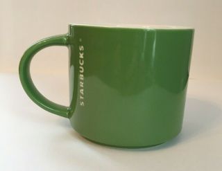 Starbucks 2012 Coffee Tea Mug Cup 14 Oz Stacking Mug Darker Lime Green,  White