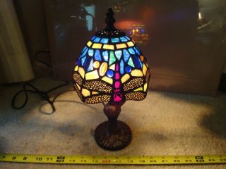 Vintage Stained Glass Dragonfly Desk Lamp,  Nightlight,  Table Light.  Heavy Duty