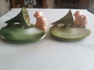 Antique German Porcelain Pig Fairing Two Pigs Looking Into Gramophone Variation