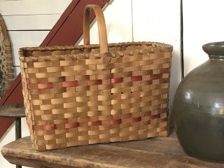 Antique Vintage Old Large Native American Splint Basket With Carved Handle