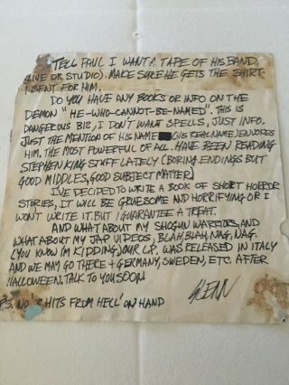 Danzig Hand Written Letter - Rare - Misfits Samhain