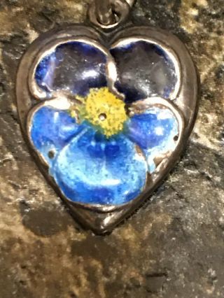 Vintage Sterling Puffy Heart Charm: Blue Enamel,  Silver Cast In Mold Solid