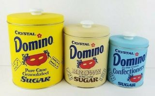 Vintage Domino Sugar Canister Set - Set Of 3 - Advertising Metal Litho - Euc