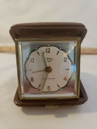 Vintage Fisher West Germany Travel Alarm Clock Leather Case