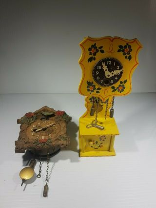 2 Miniature Clocks - Cuckoo Clock And Grandfather Type Clock