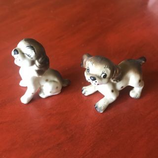 Vintage Miniature Bone China Porcelain Set Of Two Made In Japan Dog Figurines
