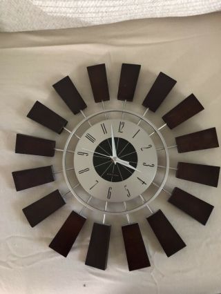Sunburst Clock Mid Century Modern Wall Mcm Vintage - Look Battery Starburst Retro