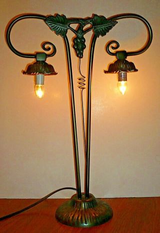 Bronze Finish Double Arm Lamp Base For Tiffany Stained Glass,  Reverse Painted