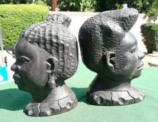 Vintage African Hand Carved Ebony Wood Sculpture Man And Woman