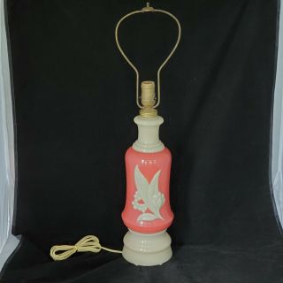Vintage Mid Century Aladdin Alacite Table Lamp Lily Of The Valley Pink Coral 2
