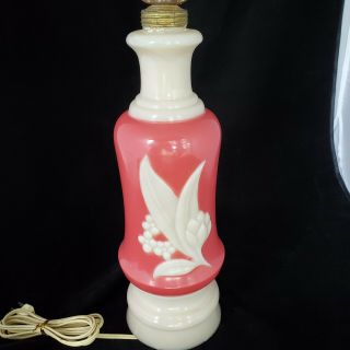 Vintage Mid Century Aladdin Alacite Table Lamp Lily Of The Valley Pink Coral 3