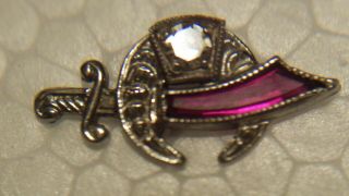 Vintage Masonic Temple Shriners 14k Gold Ruby And Diamond Lapel Pin