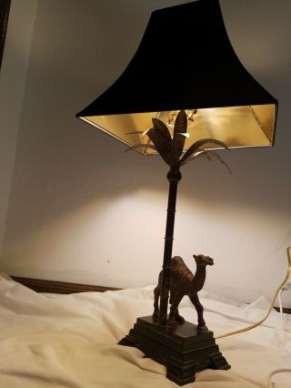 Vintage Berman Art Decor Camel Palm Tree Brass Table Lamp Metal Bronze Egyptian