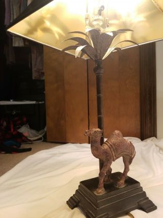 Vintage Berman Art Decor Camel Palm Tree Brass table Lamp metal bronze Egyptian 2
