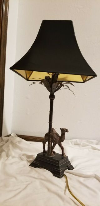 Vintage Berman Art Decor Camel Palm Tree Brass table Lamp metal bronze Egyptian 3