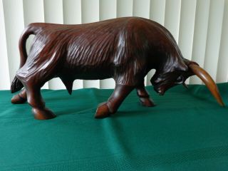 Vintage Hand Carved " Taurus The Bull " Wooden Statue