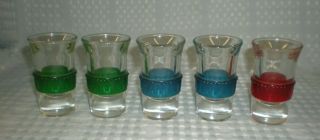 5 Vintage Art Deco Celluloid Banded Shot/cordial Glasses - -