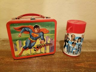 Vintage 1978 Aladdin Superman Metal Lunch Box With Thermos