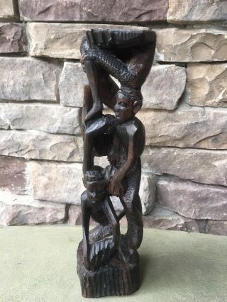 12” African Tribal Primitive Figural Family Hand Carved Wood Wooden Sculpture