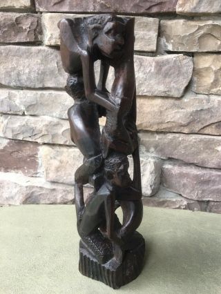 12” African Tribal Primitive Figural Family Hand Carved Wood Wooden Sculpture 2