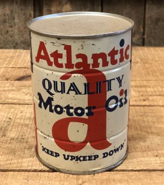 Vintage Atlantic Quality Motor Oil 1 Qt Gas Service Station Tin Sign Sign