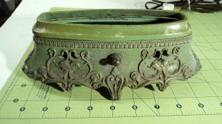 Rare Antique Cast Metal Lamp Base With Green Glass