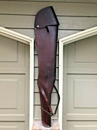 Vintage Brown Leather Rifle Scabbard W/ Flap Gun Case Horse Mount Hunting
